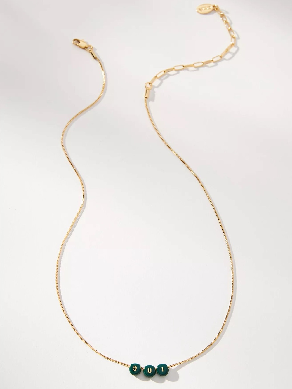 Clare V Gold Necklace with Green Bead Accents